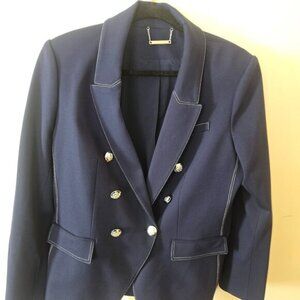 T Tahari Navy Double Breasted Blazer